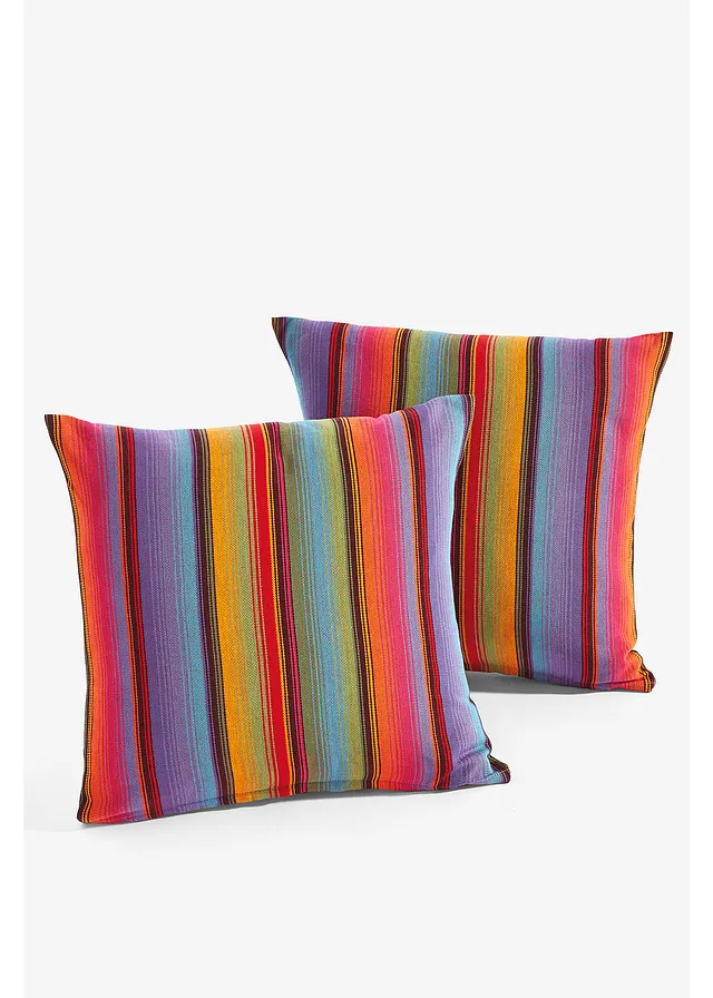 Lot de 2 housses de coussin rayées, Couleur: multicolore