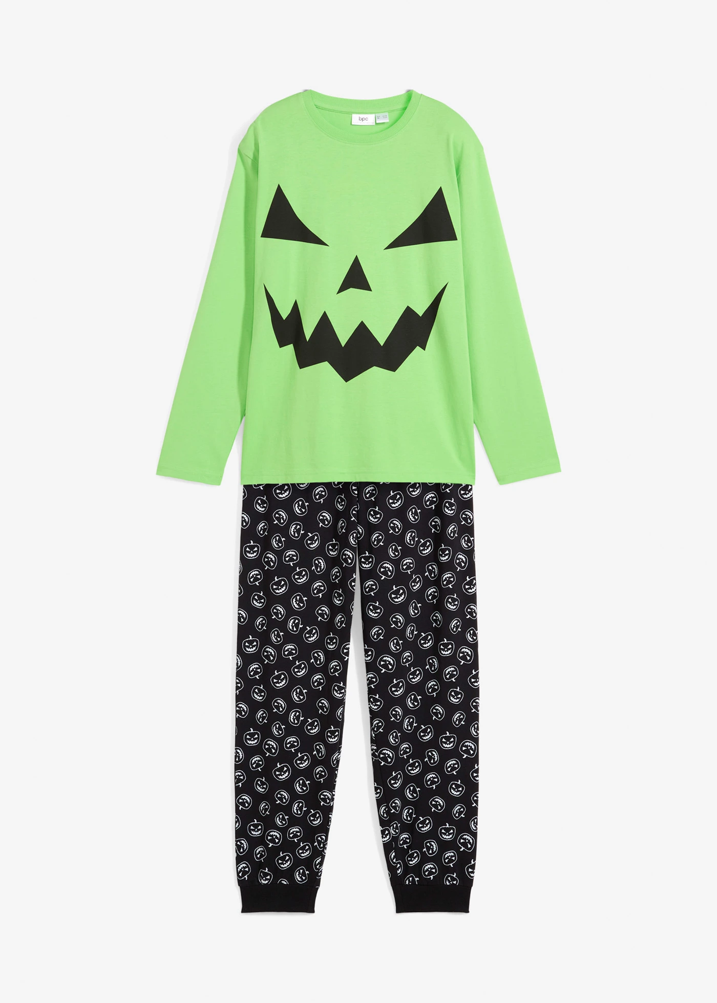 Pyžamo z čisté organické bavlny (2dílná souprava) • svítivě zeleno-černá s potiskem • bonprix obchod