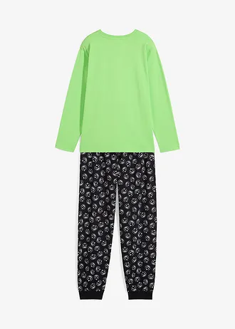 Pyžamo z čisté organické bavlny (2dílná souprava) • svítivě zeleno-černá s potiskem • bonprix obchod