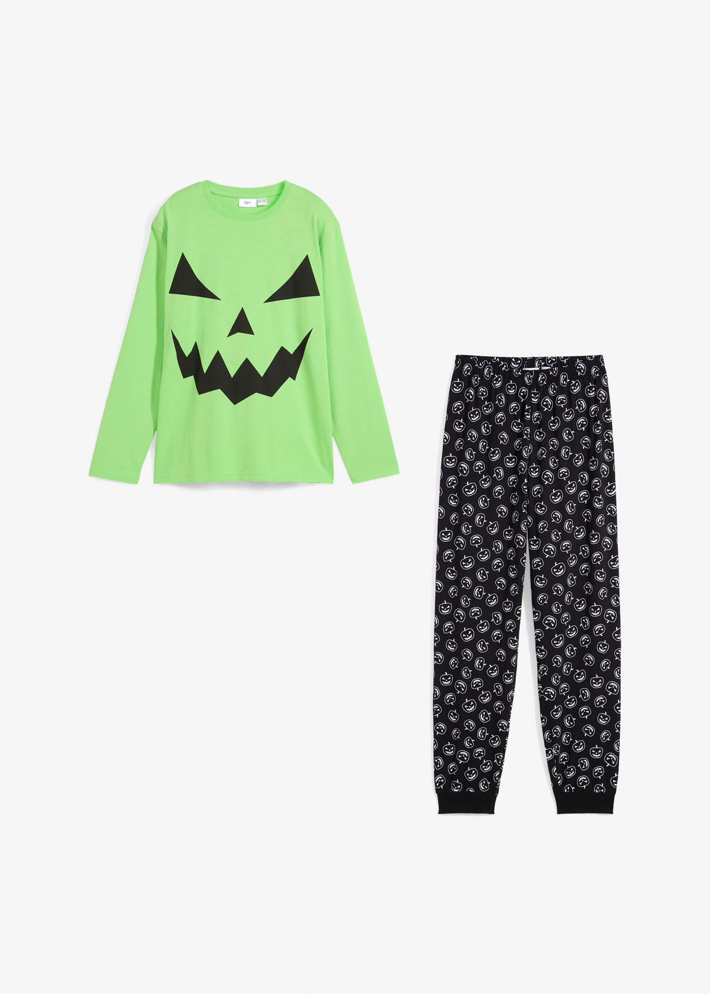 Pyžamo z čisté organické bavlny (2dílná souprava) • svítivě zeleno-černá s potiskem • bonprix obchod