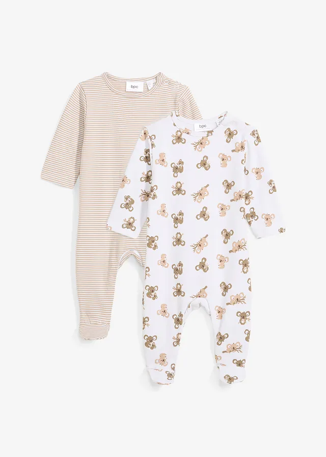 Set de 2 salopete bebe de dormit din bumbac organic pur