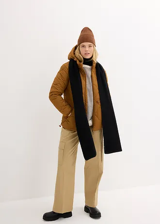 Gewatteerde jas met capuchon, Kleur: cognac