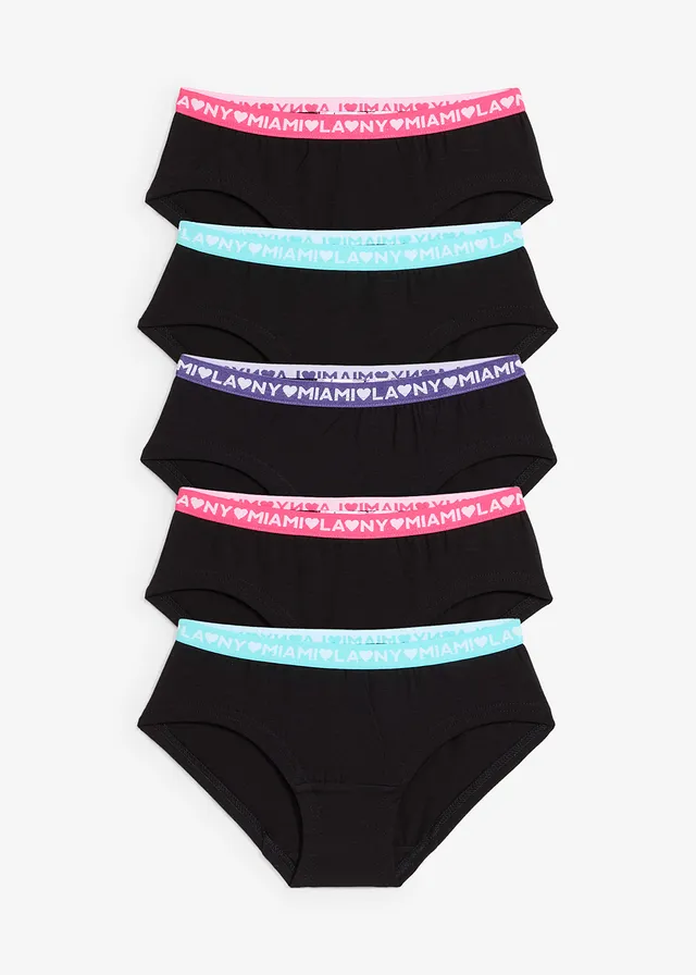 Lot de 5 shorties fille coton, Couleur: noir