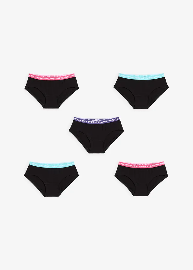 Lot de 5 shorties fille coton, Couleur: noir