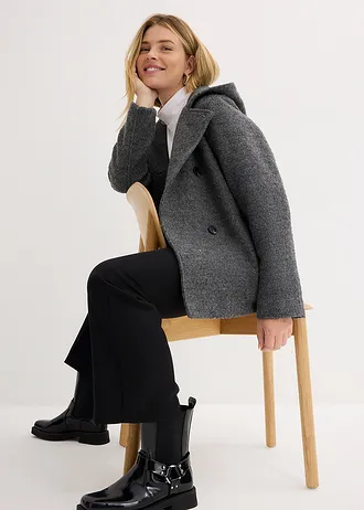 Caban en maille bouclette douce • noir-écru chiné • Boutique bonprix