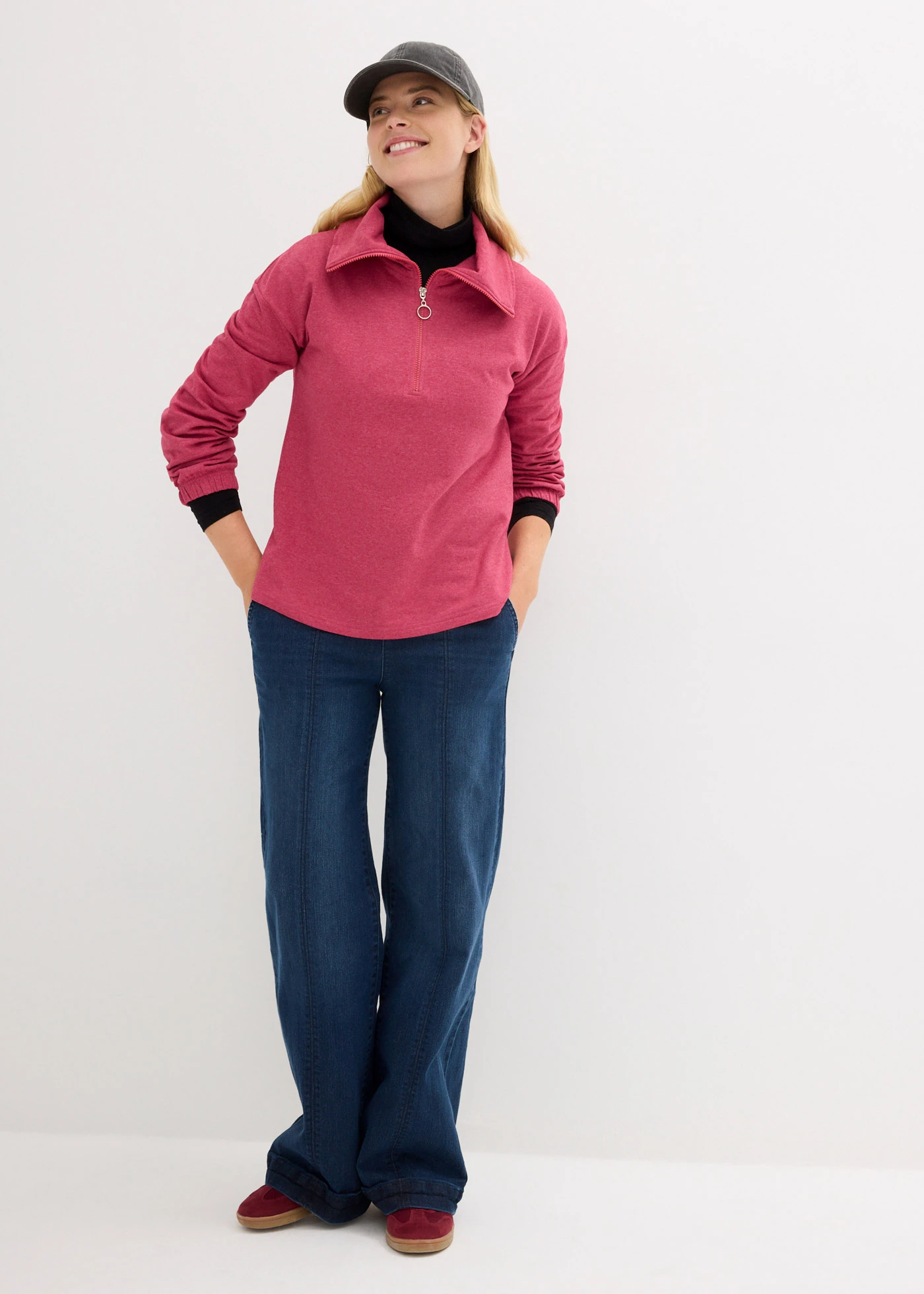 Sweater met grote schipperskraag, lange mouw • bessenpink • bonprix online shop