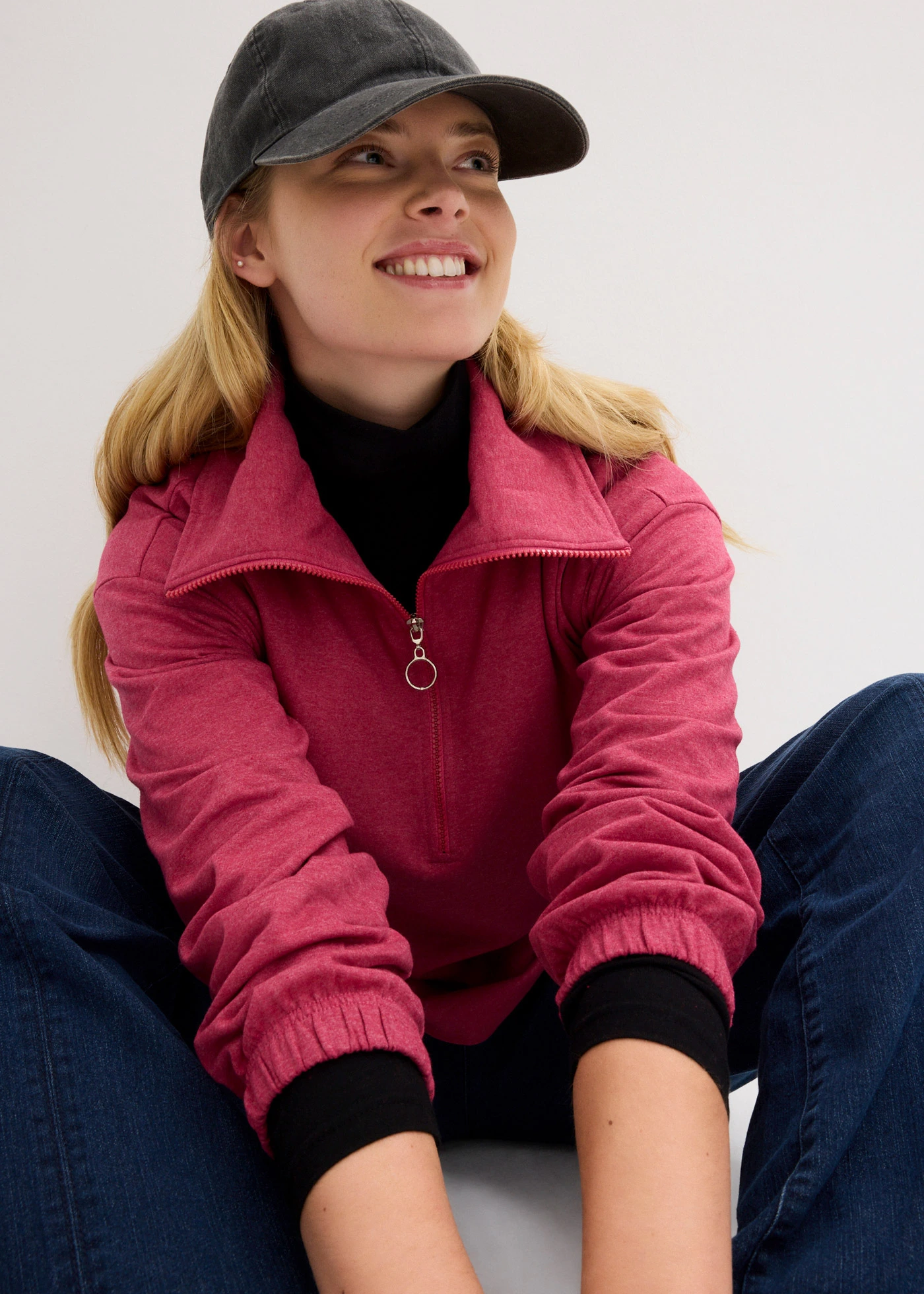 Sweater met grote schipperskraag, lange mouw • bessenpink • bonprix online shop