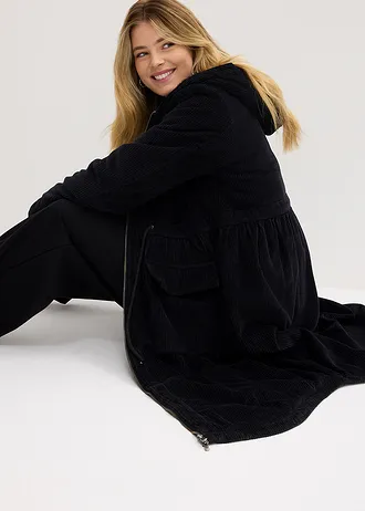 Manšestrový kabát s kapucí s plyšovým flísem, z čisté bavlny • černá • bonprix obchod