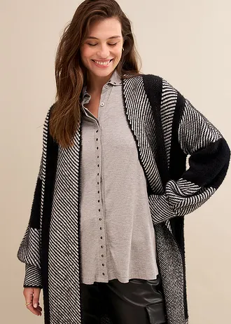 Gilet long en maille • noir/blanc cassé • Boutique bonprix