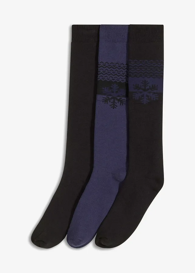 Thermo kniekousen met zacht frotté binnenin (3 paar), Kleur: zwart+zwart gedessineerd+donkerblauw gedessineerd