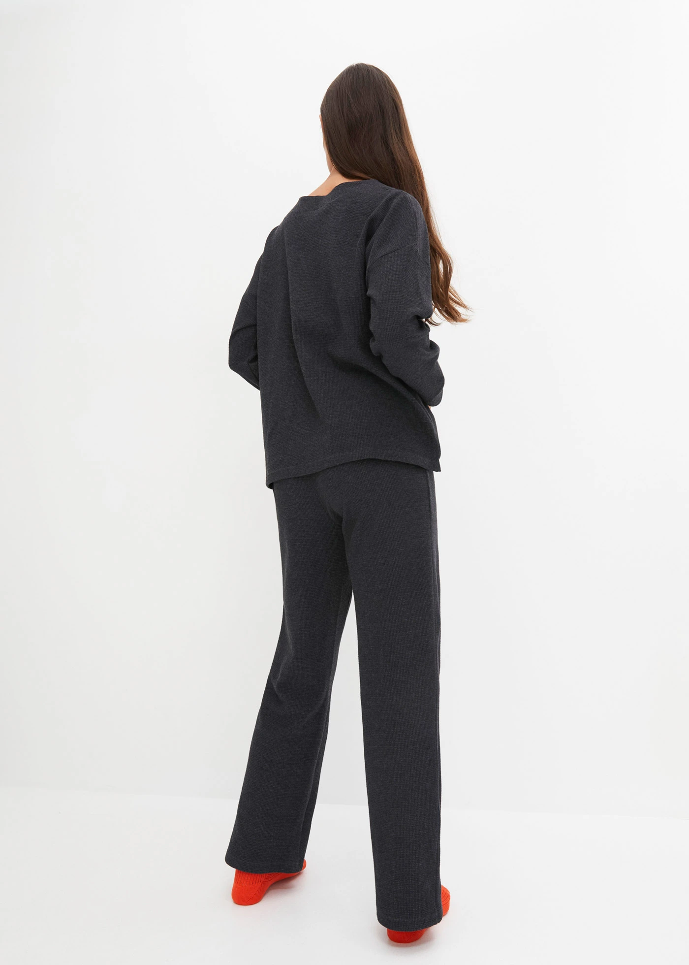 Pyjama van zacht materiaal (2-dlg. set) • zwart mêlee • bonprix online shop