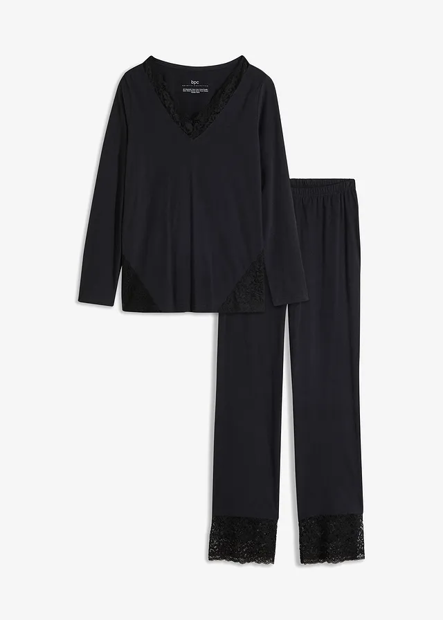 Pyjama van zacht katoen met kant (2-dlg. set)