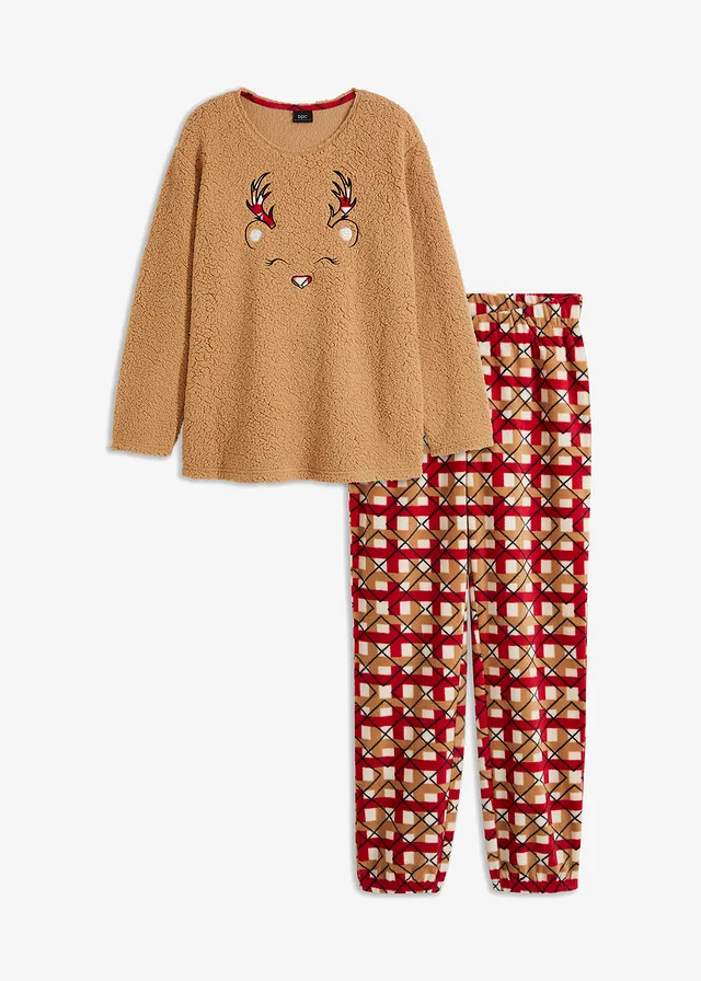 Pijama din material fleece, cu broderie