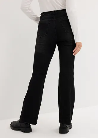Bootcut jeans met high waist en comfortband, Kleur: zwart denim used