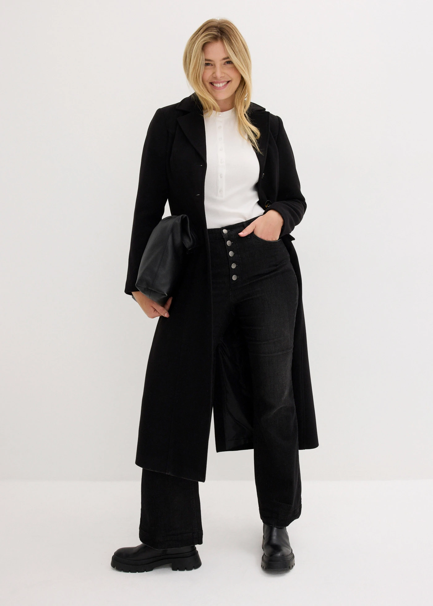 Džíny Flared, High Waist, pohodlný pas • černý denim used • bonprix obchod