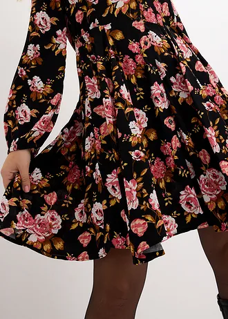 Košilové šaty z viskózy • černá -přírodní bílá-cihlově hnědá-bronzová-kapučíno-kari-krémově meruňková-granátové jablko-kouřově růžová-pastelově růžová s květy • bonprix obchod