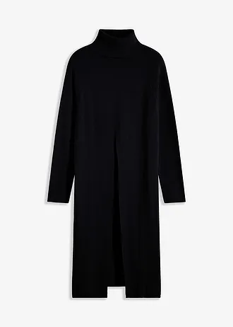 Lange trui met split, Kleur: zwart