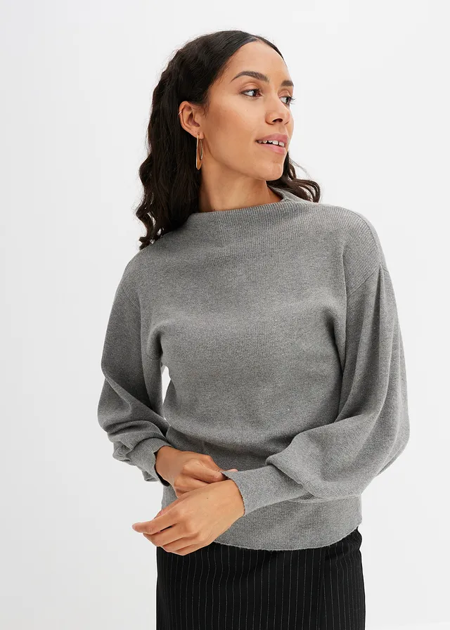 Oversized trui in een viscosemix, Kleur: grijs gemêleerd