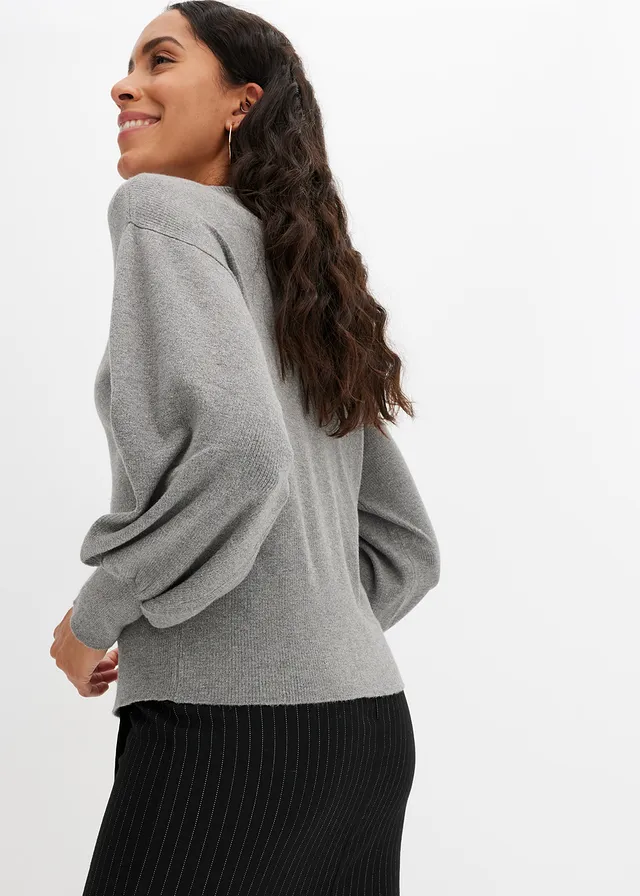 Oversized trui in een viscosemix, Kleur: grijs gemêleerd