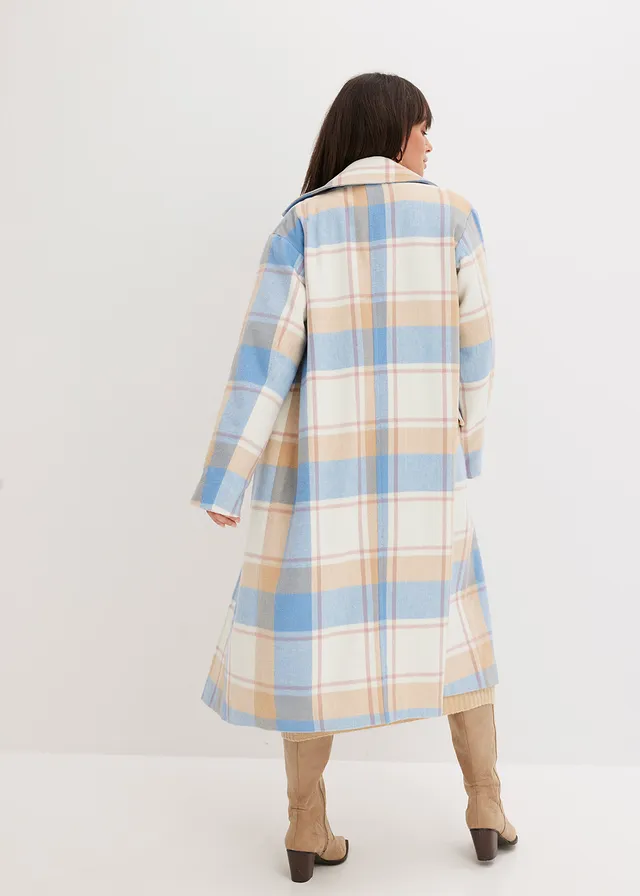 Manteau oversize, Couleur: bleu brillant-écru-latte macchiato-bois de rose carreaux