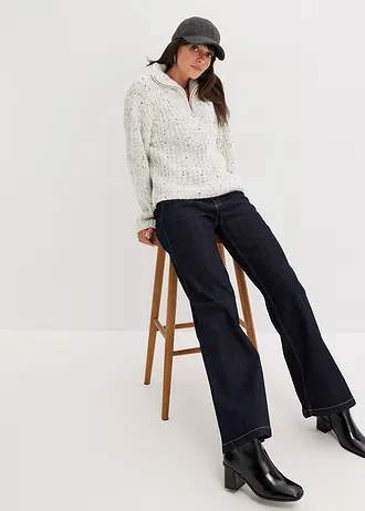 Svetr s límečkem Troyer a spadlými rameny • přírodní bílo-tmavě modrý melír • bonprix obchod