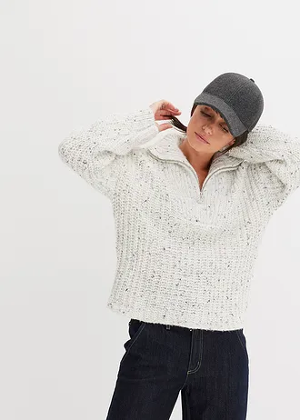Svetr s límečkem Troyer a spadlými rameny • přírodní bílo-tmavě modrý melír • bonprix obchod