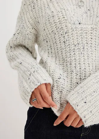 Svetr s límečkem Troyer a spadlými rameny • přírodní bílo-tmavě modrý melír • bonprix obchod