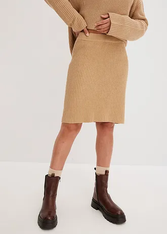 Fustă tricotată din bumbac 100% • bej-latte • magazin bonprix