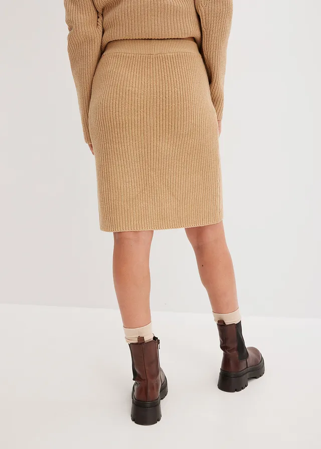 Fustă tricotată din bumbac 100% • bej-latte • magazin bonprix