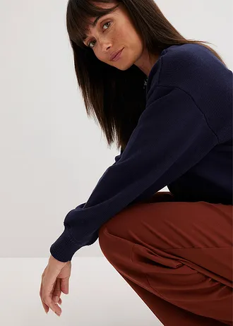 Gebreide bomber van katoen • donkerblauw • bonprix online shop