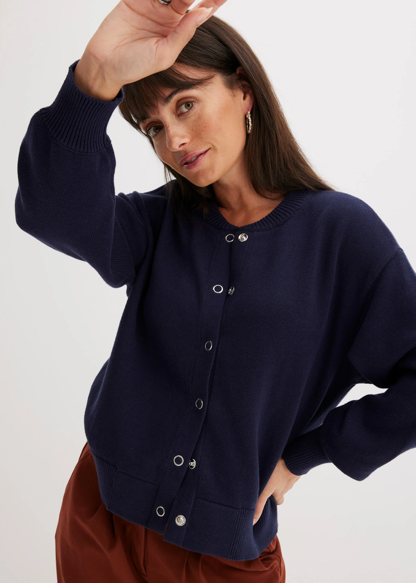 Gebreide bomber van katoen • donkerblauw • bonprix online shop