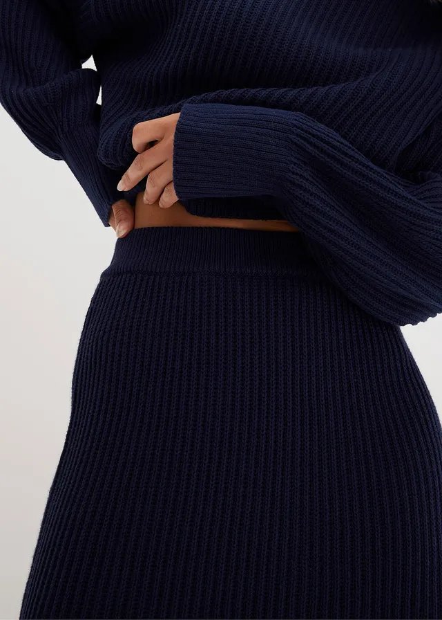 Fustă tricotată din bumbac 100% • bleumarin • magazin bonprix