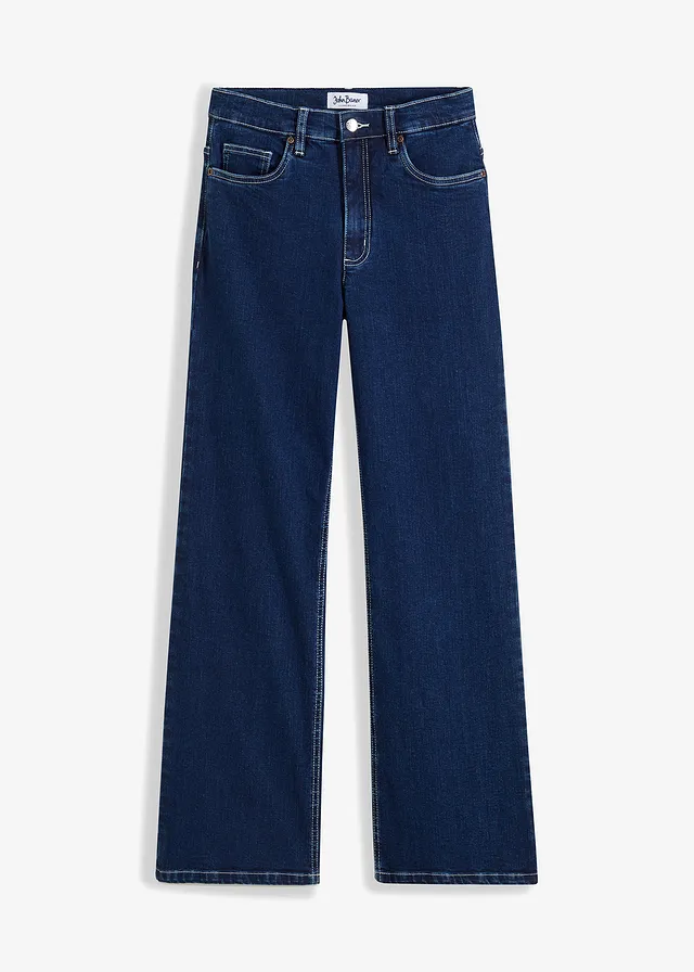 Jean large taille haute, coton, Couleur: bleu nuit denim