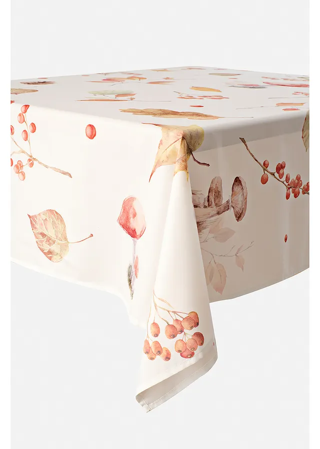 Tafelkleed met herfstprint, Kleur: bruin-rood-wit