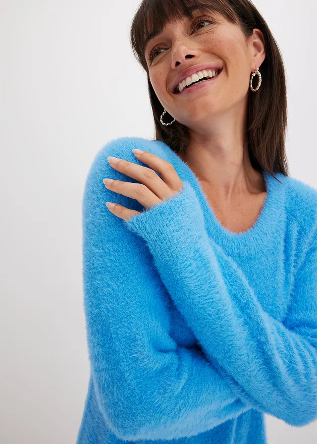 Gebreide jurk in een viscosemix • briljantblauw • bonprix online shop