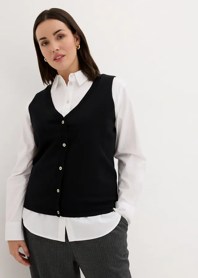 Gilet sans manches en fine maille, Couleur: noir