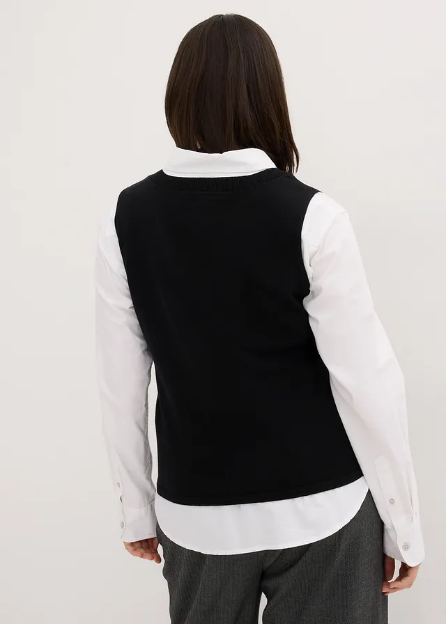 Gilet sans manches en fine maille, Couleur: noir