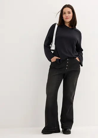 Základní triko z těžké bavlny, dlouhý rukáv, barva: černá