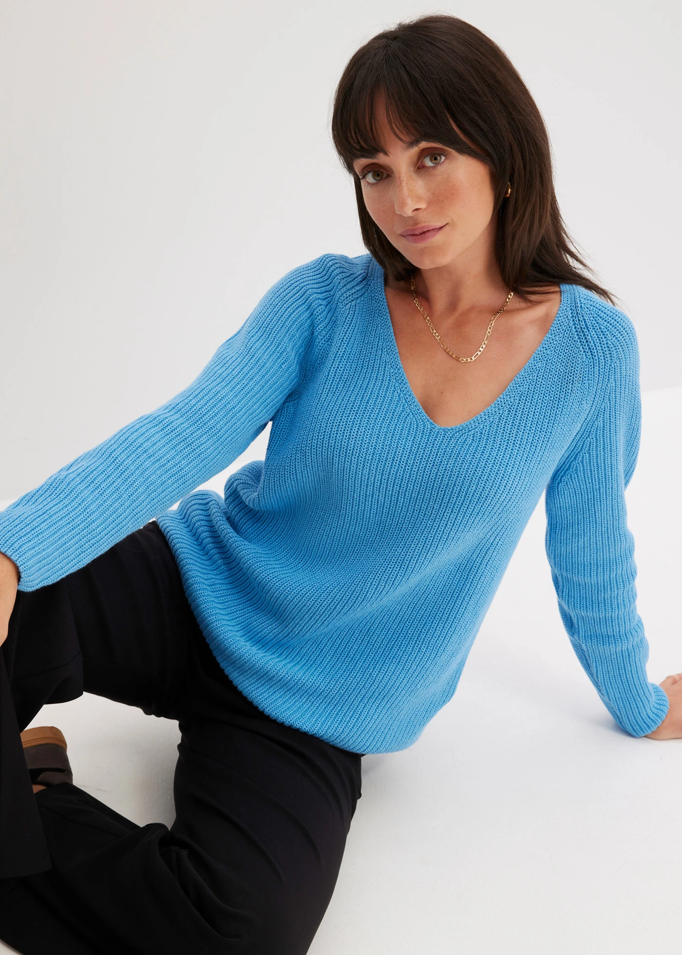 Pull côtelé 100% coton • bleu brillant • Boutique bonprix