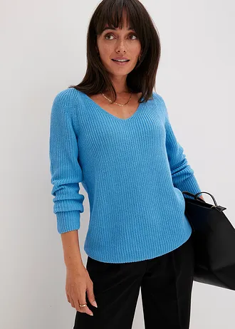 Pull côtelé 100% coton • bleu brillant • Boutique bonprix