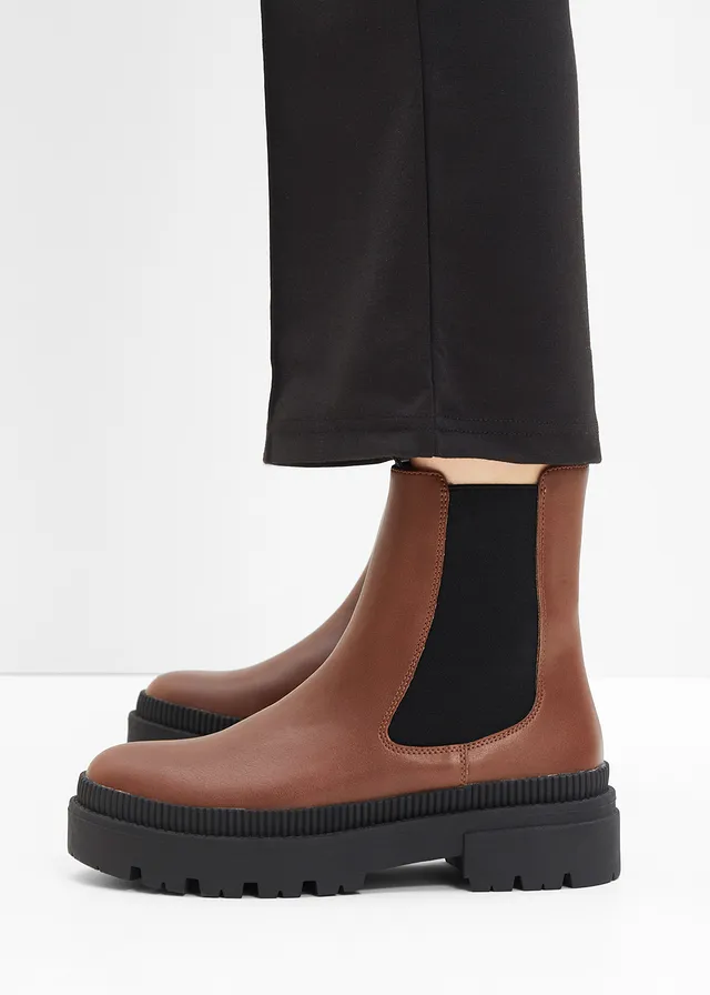 Chelsea boots met profielzool, Kleur: cognac