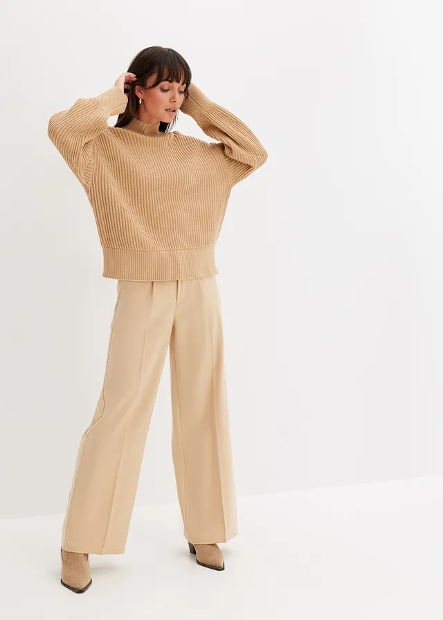 Oversized trui van puur katoen, Kleur: latte macchiato