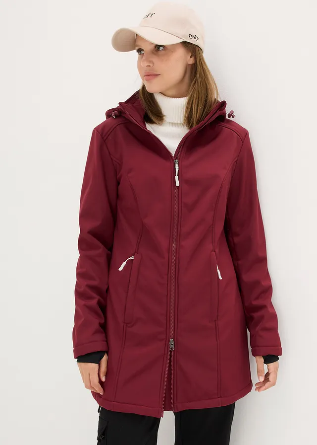 Parka déperlante en softshell avec doublure polaire douillette, Couleur: rouge érable