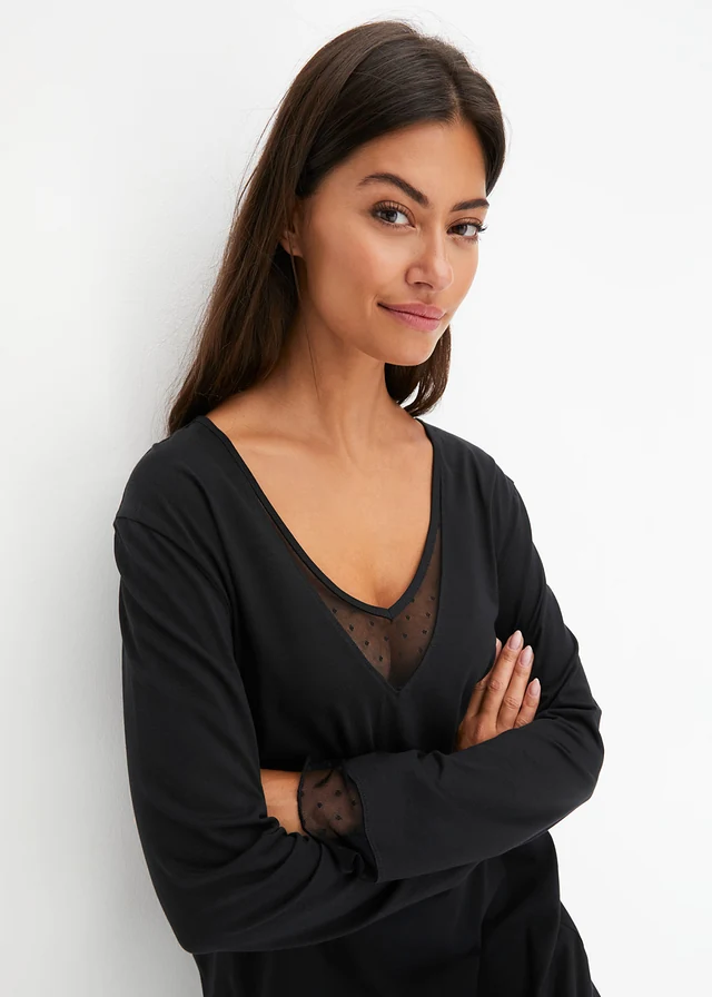 Hálóruha finom csipkebetéttel • fekete • bonprix áruház