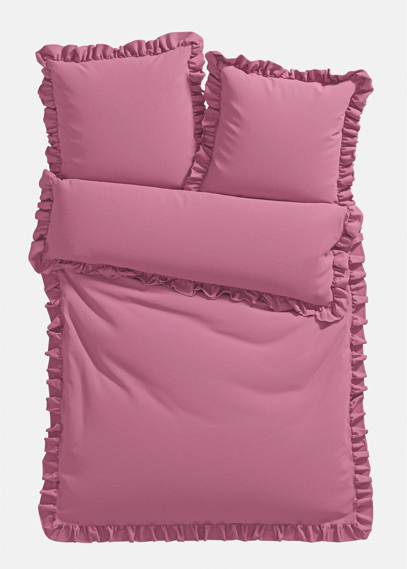 Parure de lit en linon avec volants • cassis • Boutique bonprix