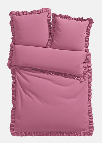 Dekbedovertrek linon met ruches, Kleur: bessensorbet
