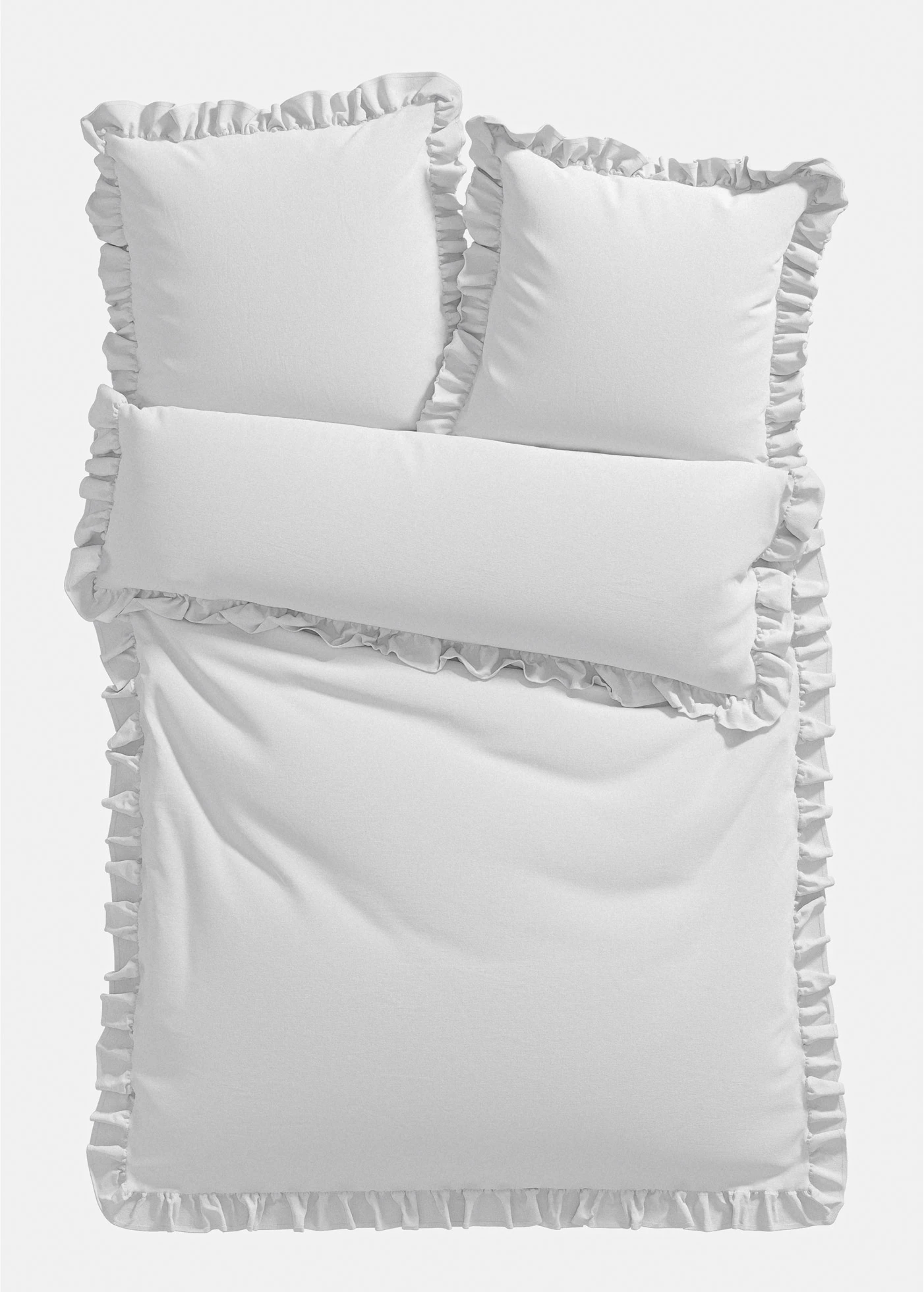 Dekbedovertrek linon met ruches • wit • bonprix online shop