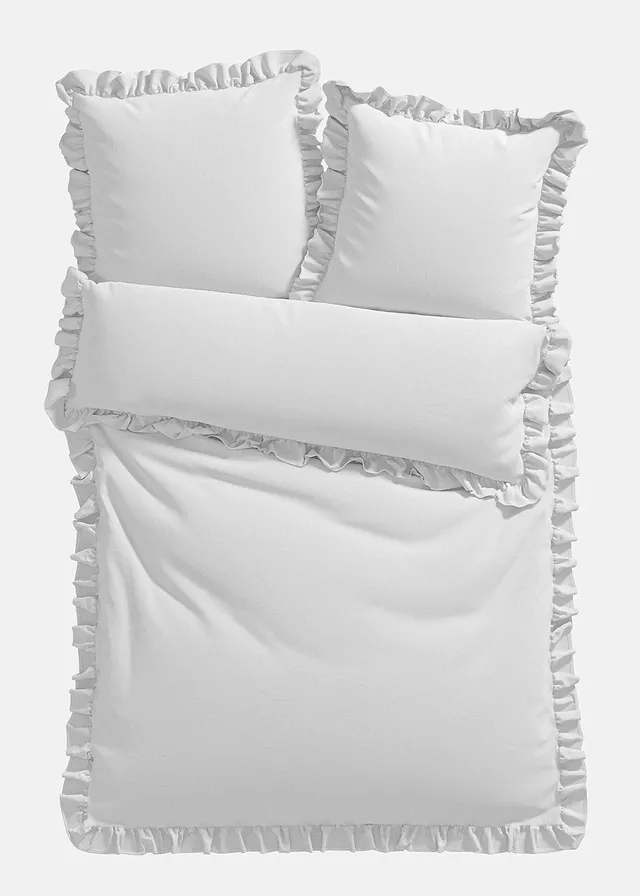 Dekbedovertrek linon met ruches, Kleur: wit