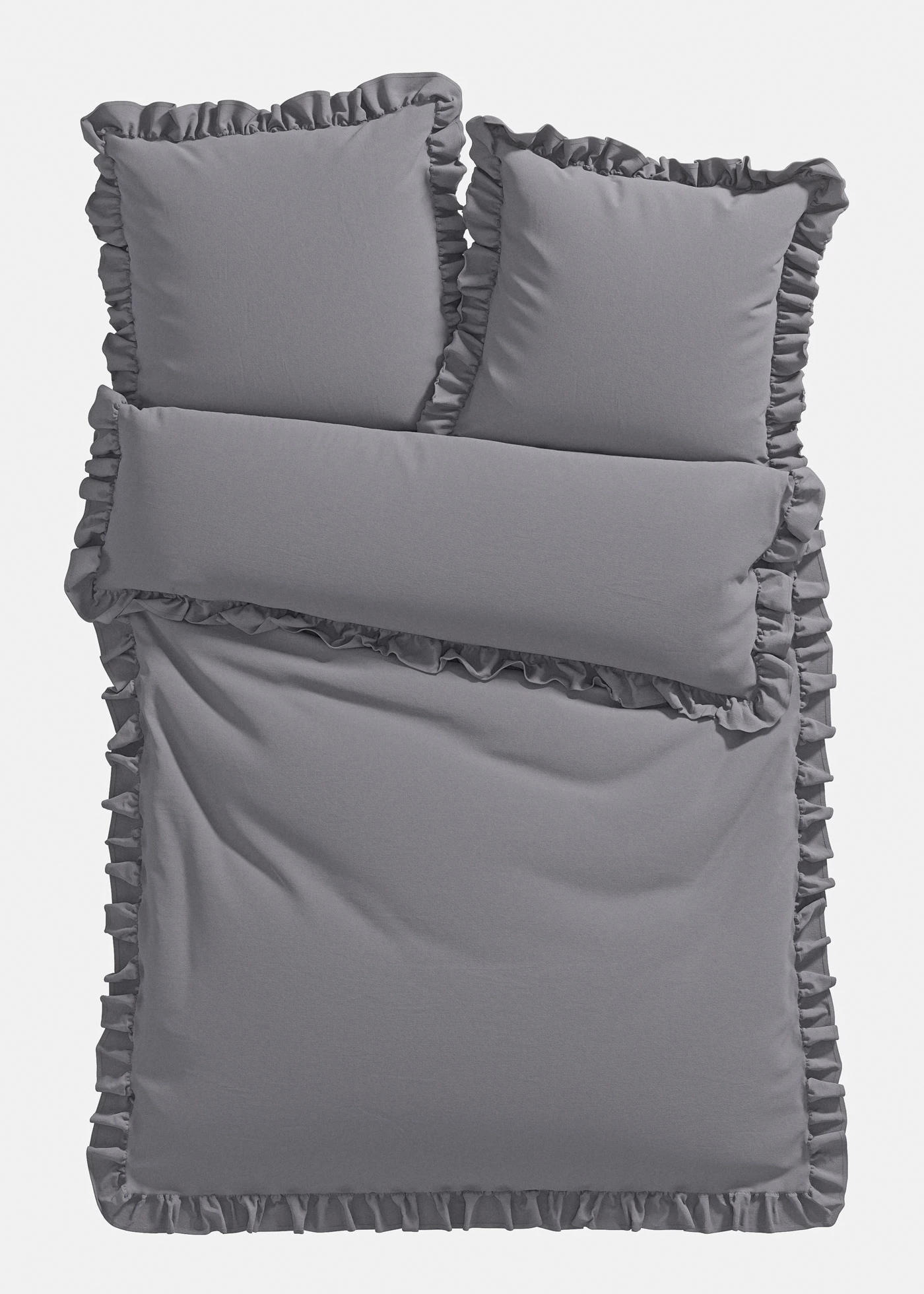 Pamutszövet ágyneműhuzat vékony fodrokkal • szürke • bonprix áruház