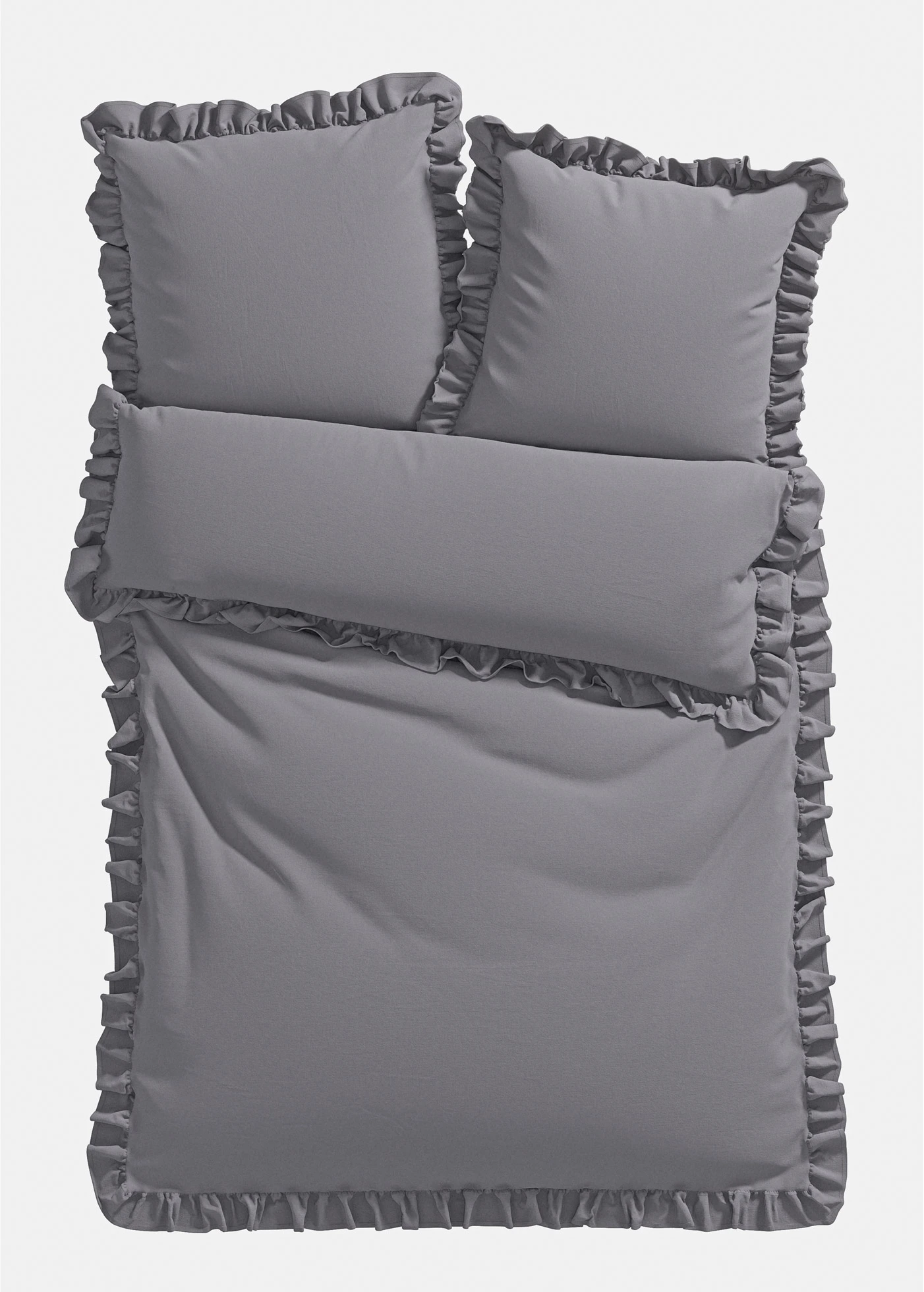 Parure de lit en linon avec volants • gris • Boutique bonprix